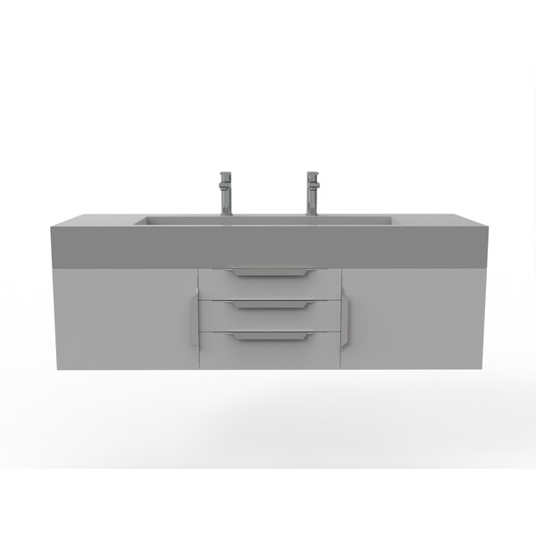 Castello Usa Nile 60" Wall Mounted Gray Vanity With Gray Top And Chrome Handles CB-MC-60G-CHR-2053-GR - main
